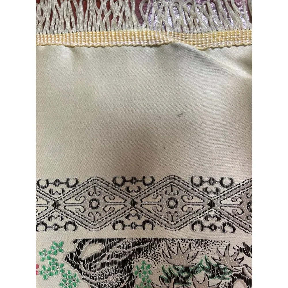 Vintage Cantonese Brocade Silk Tablecloth Asian Scenes People Trees